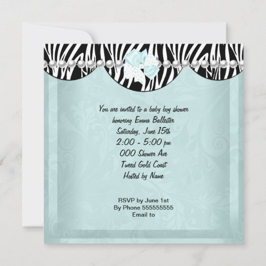 リトルプリンスベビーシャワー男の赤ちゃんミント 招待状 (裏面)