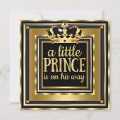 リトルプリンスベビーシャワー金ゴールドホイルフェイクブラック 招待状 (正面)