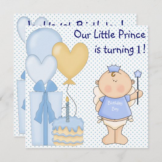 リトルプリンスボーイズ1歳の誕生日パーティー 招待状 (正面/裏面)