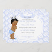 リトルプリンスライトブルーシルバー男の赤ちゃん 招待状 (正面/裏面)