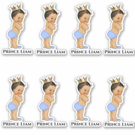 リトルプリンス男の赤ちゃんブルー金ゴールドクラウンエスニック シール (正面)