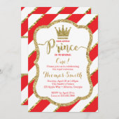 リトルプリンス誕生日招待状、レッド、金ゴールド 招待状 (正面/裏面)
