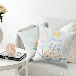 リトルプリンス金ゴールドクラウンウォーターカラーキャッスルブルー クッション