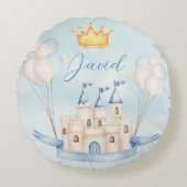 リトルプリンス金ゴールドクラウンウォーターカラーキャッスルブルー ラウンドクッション (正面)