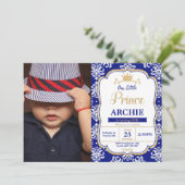リトルプリンス1thバースデー王室のタブルーダマスク写真 招待状 (スタンド正面)