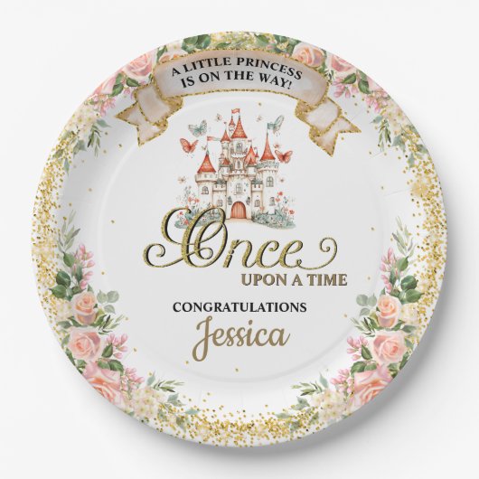 リトルプリンセスおとぎ話の城ガールベイビーシャワー ペーパープレート (正面)