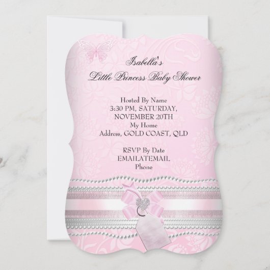 リトルプリンセスかわいらしベビーシャワーガールバタフライ 招待状 (裏面)