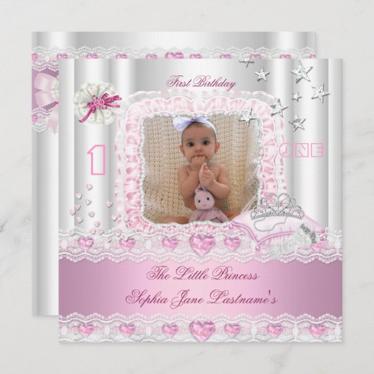 リトルプリンセスの最初の誕生日パーティーの写真2 招待状 (正面/裏面)