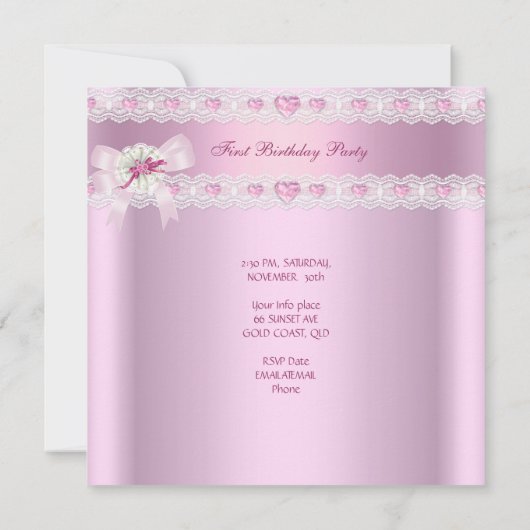 リトルプリンセスの最初の誕生日パーティーの写真 招待状 (裏面)