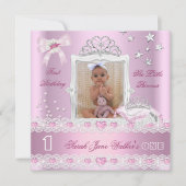 リトルプリンセスの最初の誕生日パーティーの写真 招待状 (正面)
