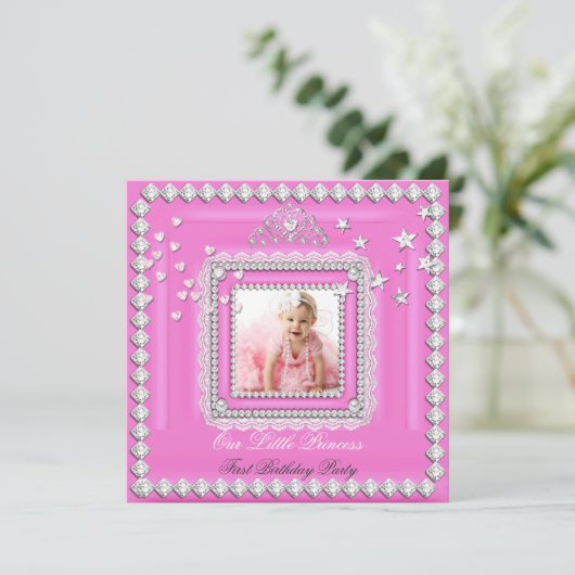 リトルプリンセスの最初の誕生日パーティーの写真 招待状 (スタンド正面)