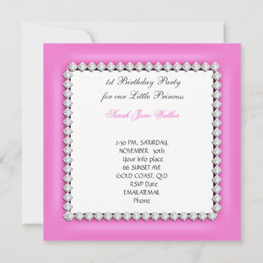 リトルプリンセスの最初の誕生日パーティーの写真 招待状 (裏面)