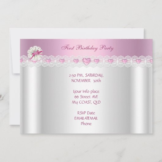 リトルプリンセスの最初の誕生日パーティーの写真 招待状 (裏面)