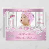 リトルプリンセスの最初の誕生日パーティーの写真 招待状 (正面/裏面)