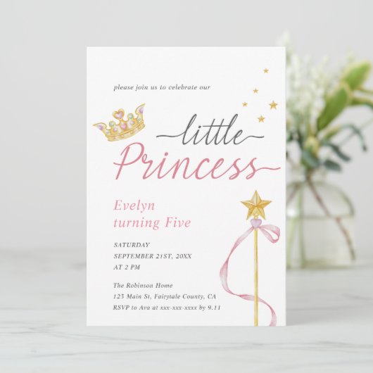 リトルプリンセスウォーターカラークラウンアンドワンド誕生日 招待状 (スタンド正面)