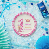 リトルプリンセスガールズ1st誕生日ホットピンクダマスク ペーパープレート (パーティー)
