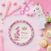 リトルプリンセスガールズ1st誕生日ホットピンクダマスク ペーパープレート (パーティー)