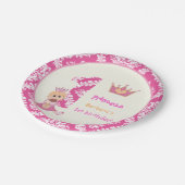 リトルプリンセスガールズ1st誕生日ホットピンクダマスク ペーパープレート (アングル)