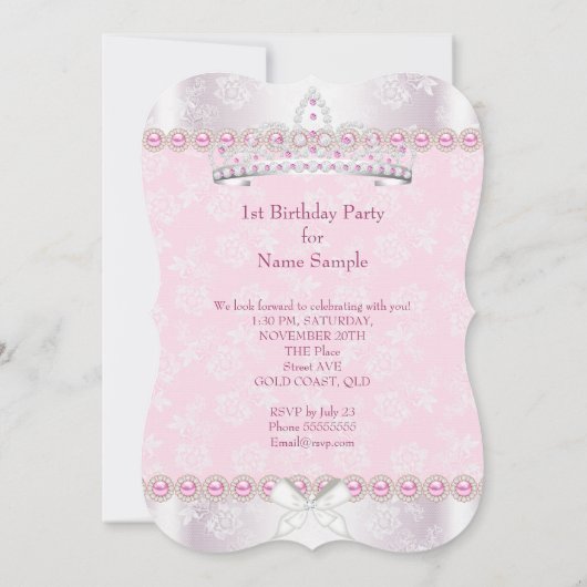 リトルプリンセスガールファースト1歳パーティー 招待状 (裏面)