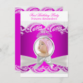 リトルプリンセスガール最初の誕生日パーティーの写真 招待状 (正面/裏面)