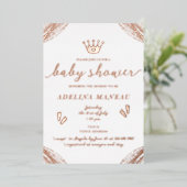 リトルプリンセスクラウンフローラガールボーイベビーシャワー 箔招待状 (立ち正面)
