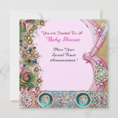 リトルプリンセスコウノトリ赤ちゃんシャワー、フローラ宝石 招待状 (裏面)