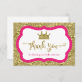 リトルプリンセスサンキューカード、ピンク、フェイクグリッター サンキューカード (正面/裏面)