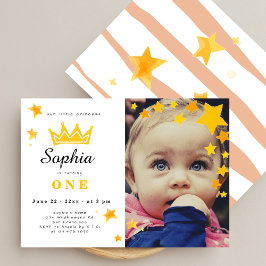 リトルプリンセスシンプルかわいいフォトバースデーパーティー 招待状