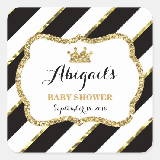 リトルプリンセスステッカー、ブラック、フェイクグリッター スクエアシール (正面)