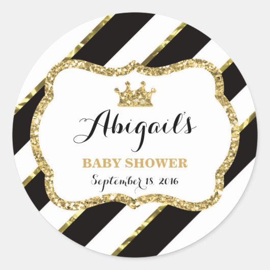 リトルプリンセスステッカー、ブラック、フェイクグリッター ラウンドシール (正面)