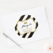 リトルプリンセスステッカー、ブラック、フェイクグリッター ラウンドシール (封筒)