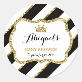 リトルプリンセスステッカー、ブラック、フェイクグリッター ラウンドシール