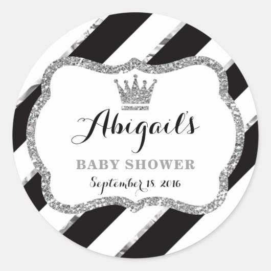 リトルプリンセスステッカー、ブラック、フェイクグリッター ラウンドシール (正面)