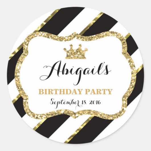リトルプリンセスステッカー、ブラック、金ゴールド ラウンドシール (正面)