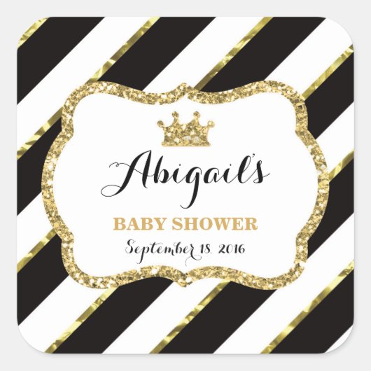 リトルプリンセスステッカー 黒 偽のグリッター スクエアシール (正面)