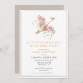 リトルプリンセススワンフローラガールピンク赤ちゃんシャワー 招待状 (正面/裏面)