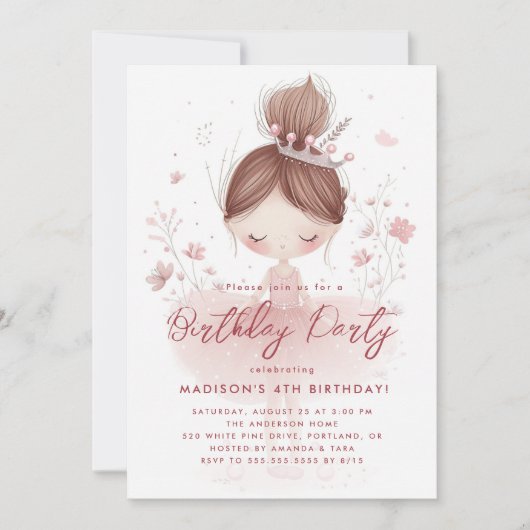 リトルプリンセスバレリナピンクバースデーパーティー 招待状 (正面)