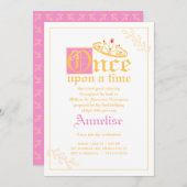 リトルプリンセスバースデーパーティーピンク金ゴールドティアラinv 招待状 (正面/裏面)