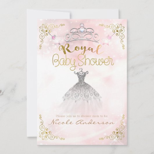 リトルプリンセスピンクエスニックダークベビーガールシャワー 招待状 (裏面)