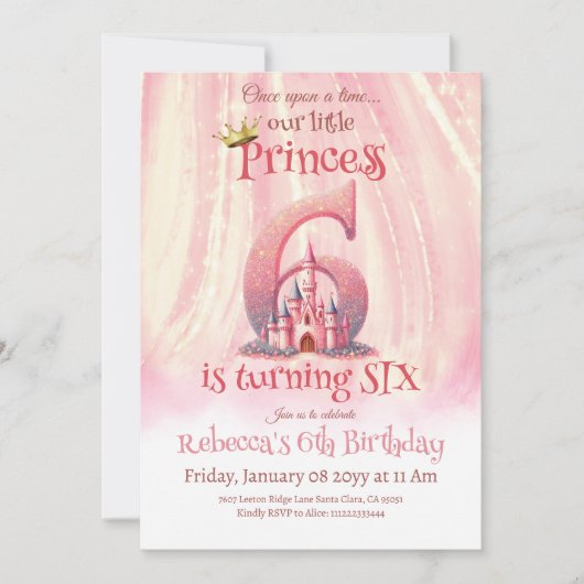 リトルプリンセスピンクガール第6誕生日 招待状 (正面)