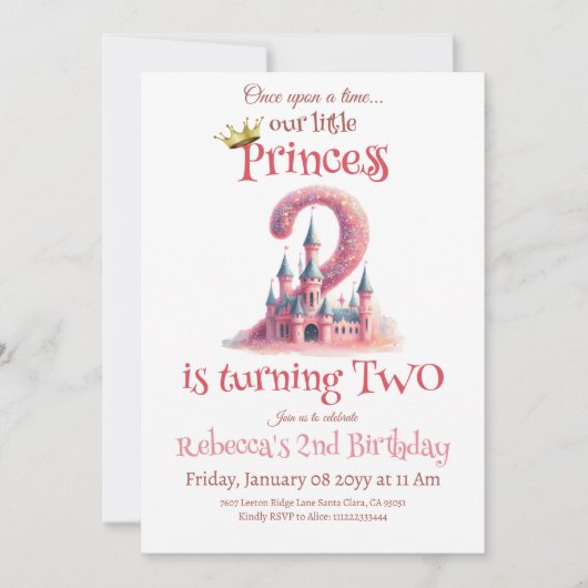 リトルプリンセスピンクキャッスル第2の誕生日 招待状 (正面)