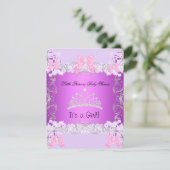 リトルプリンセスピンクパープルグレーベビーシャワーガール 招待状 (スタンド正面)