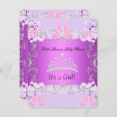 リトルプリンセスピンクパープルグレーベビーシャワーガール 招待状 (正面/裏面)