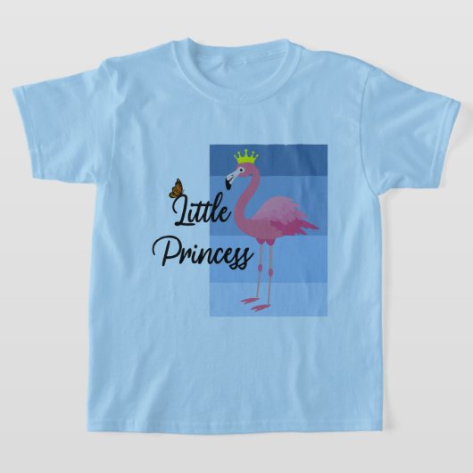 リトルプリンセスピンクフラミンゴデザイン – ガールズバシ Tシャツ (レイダウン)