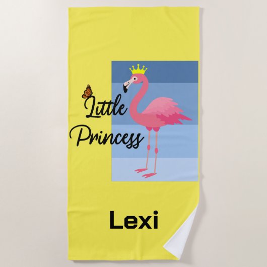 リトルプリンセスピンクフラミンゴデザイン-ビーチトウエ ビーチタオル (正面)