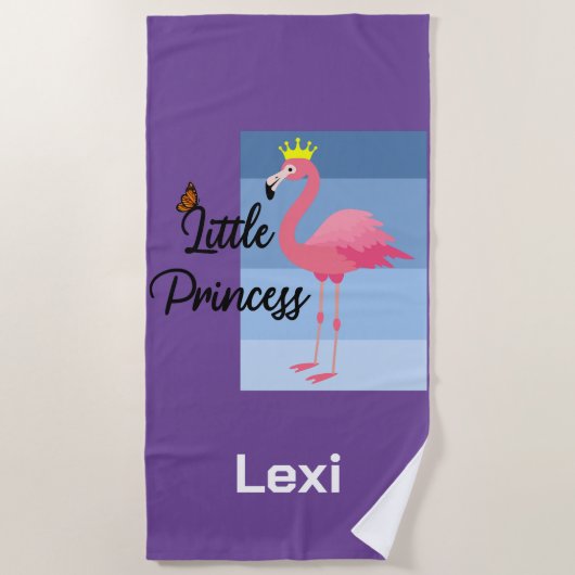 リトルプリンセスピンクフラミンゴデザイン-ビーチトウエ ビーチタオル (正面)