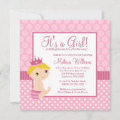リトルプリンセスピンク水玉模様ガールベビーシャワー 招待状 (正面)