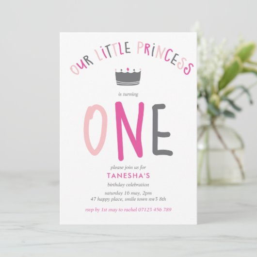 リトルプリンセスファースト誕生日ピンクパーティー 招待状 (スタンド正面)