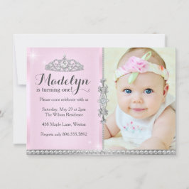 リトルプリンセスファースト誕生日ピンク招待状 招待状