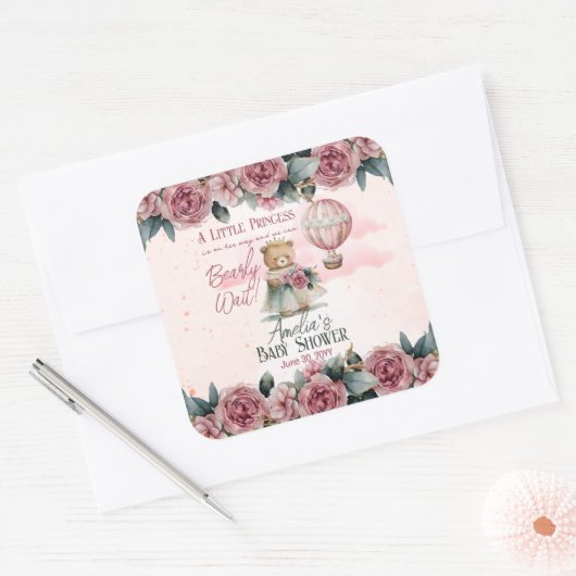 リトルプリンセスベアーリーウェイガールベビーシャワー スクエアシール (封筒)